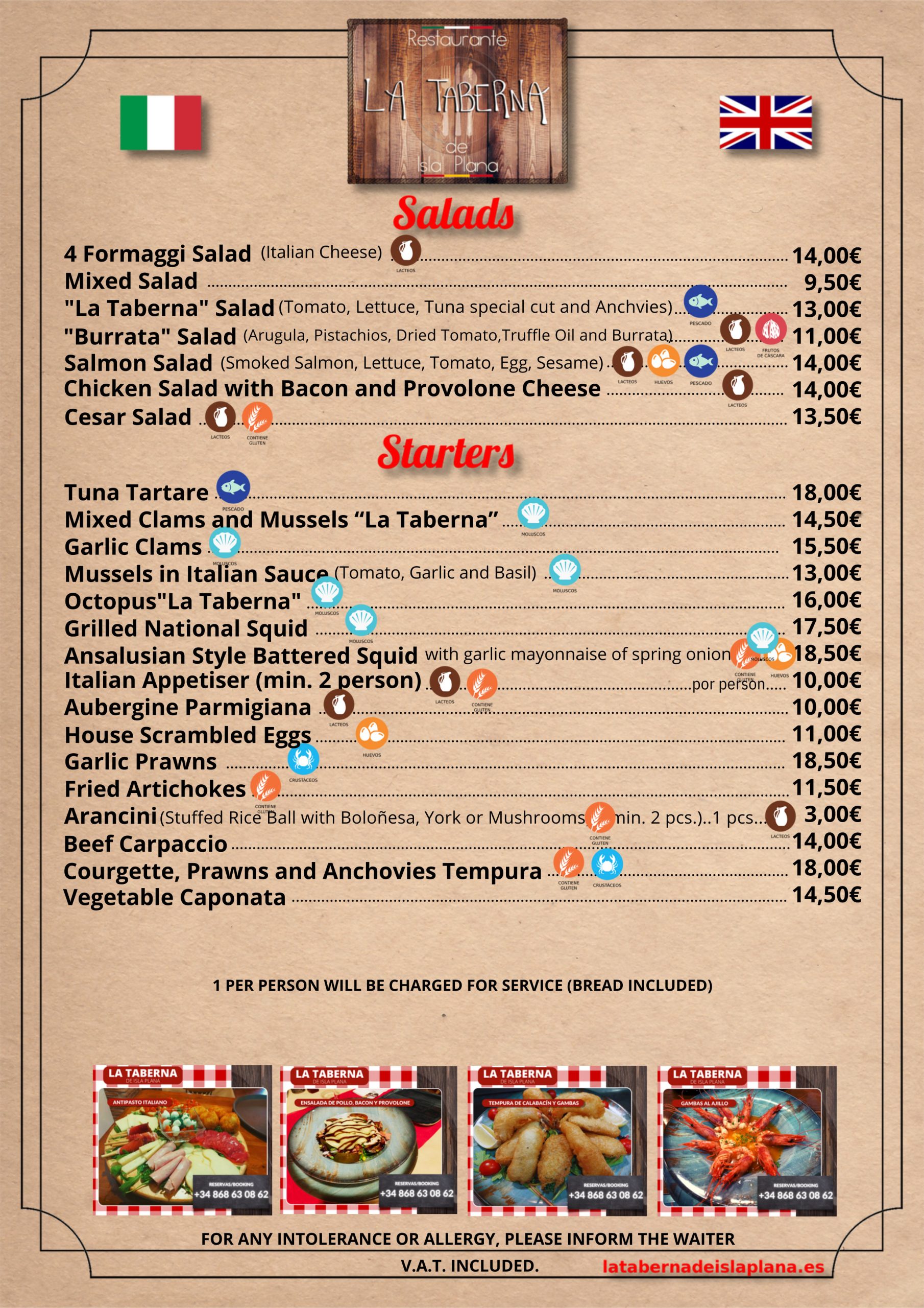 4 LA TABERNA DE ISLA PLANA CARTA 2025 SALADS STARTERS INGLES ACTUALIZADA AGOSTO 2025 Scaled