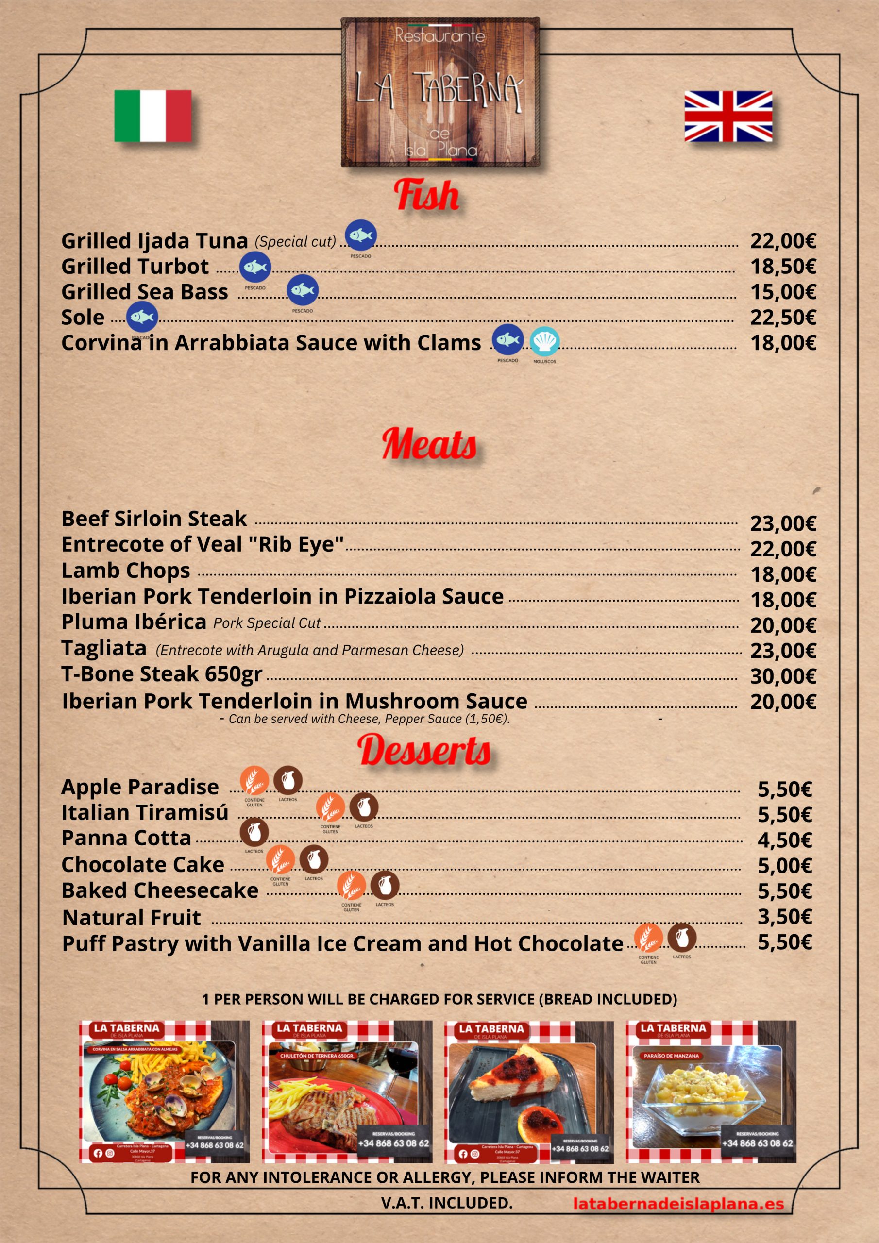 6 LA TABERNA DE ISLA PLANA CARTA 2025 FISH MEATS DESSERTS INGLES ACTUALIZADA AGOSTO 2025 Scaled